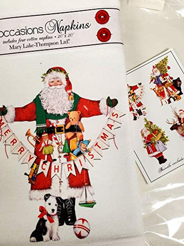 Mary Lake Thompson Set of 4 Cotton Cloth Napkins Four Christmas Santas