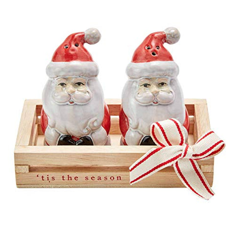 Mud Pie SANTA SALT AND PEPPER SHAKERS, 4" x 2 1/4" Dia | Crate 1" x 6", Multi