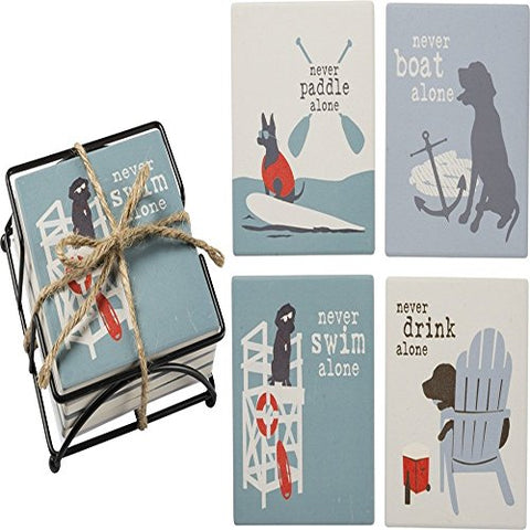 Primitives by Kathy Coaster Set - Never Swim, Boat, Drink Alone Kitchenware