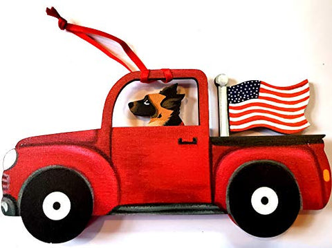 Dandy Design German Shepherd Dog Retro Flag Truck Wooden 3-Dimensional Christmas Ornament - USA Made.