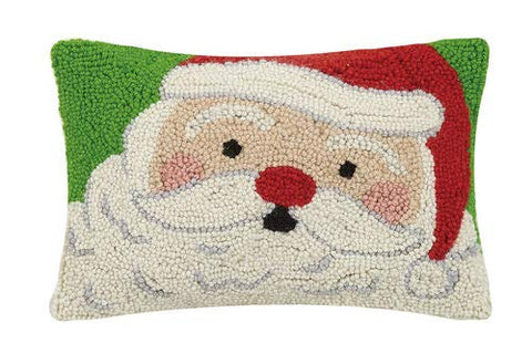 Merry Nostalgic Santa Claus Christmas Hooked Wool Pillow – 8” x 12”