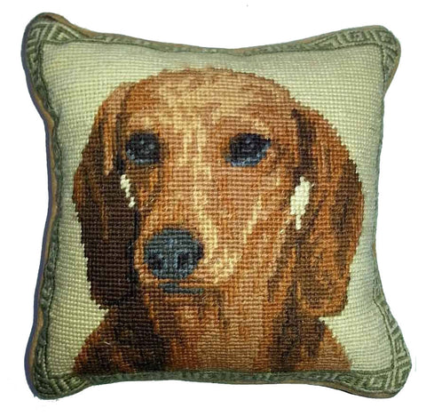 Smooth Red Dachshund Dog Portrait - 10" Needlepoint Dog Pillow