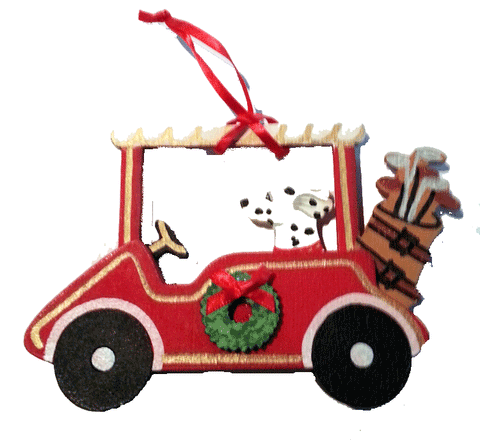 Golf Cart Dog Wood 3-D Hand Painted Ornament - Dalmatian