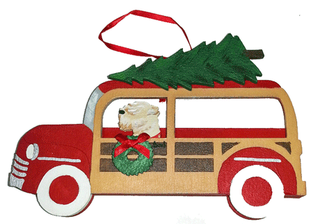 Woodie Station Wagon Dog Wood 3-D Hand Painted Ornament - Wheaten Terrier