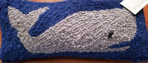 Nautical Whale Wool Hooked Pillow - 5" x 12"