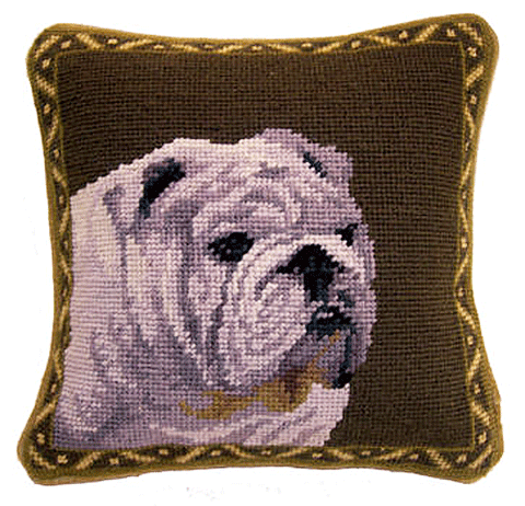 White English Bulldog Dog Portrait - 10" Needlepoint Dog Pillow