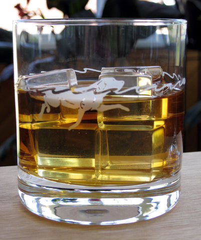 Hard Crystal Swimming Lab Dog Hand Etched Double Old Fashioned Highball Glass