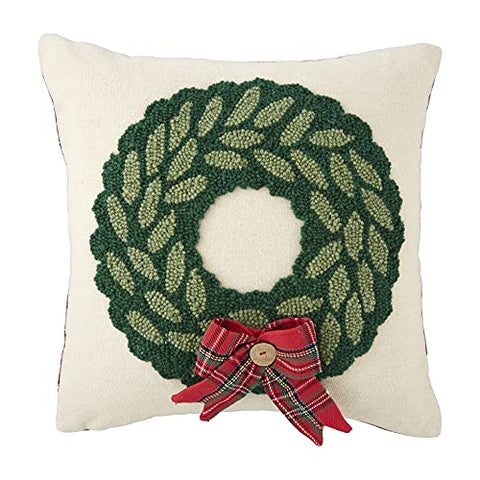 Mud Pie Tartan Hooked Pillow, Wreath