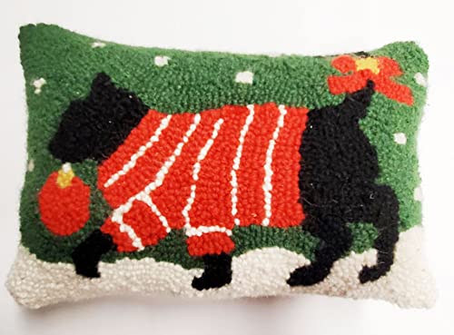 Sweater Black Cat Christmas Ornament Hooked Throw Pillow - 8" x 12"