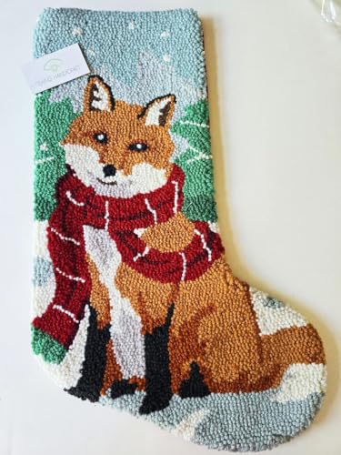 Peking Handicraft Woodsy Winter Forest Fox Hooked Christmas Stocking- Wool 21"