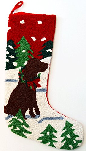 CUSTOM Alpine Mountain Chocolate Labrador Retriever Dog Hooked Wool Christmas Stocking- Large 21"