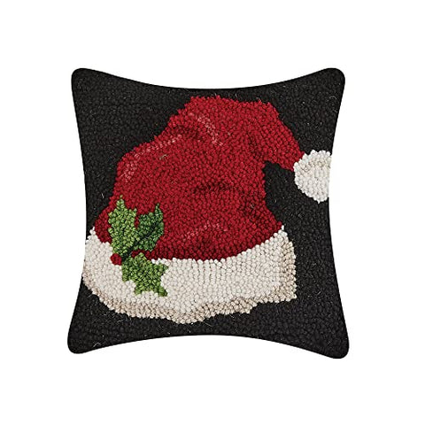 Peking Handicraft Santa Hat Christmas Polyfill Hook Throw Pillow, 10-inch Square, Wool and Poly Velvet, Holiday Seasonal Decoration