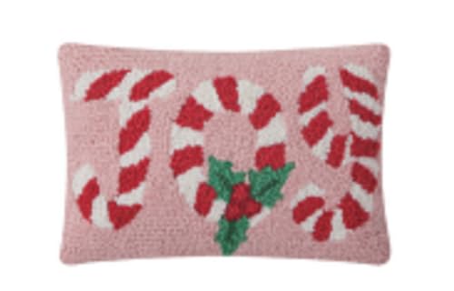 Peking Handicraft Giftable Pillows Candy Cane Joy Hook Pillows, 8-inch Height, Polyester Filler with Zipper Closure, Home, Indoor