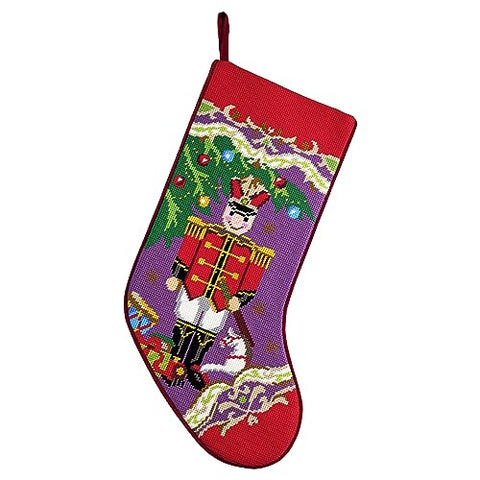 Peking Handicraft Xmas Soldier Embroidered Christmas Stocking, 18-inch Length, Poly and Cotton Velvet, Holiday Seasonal Decoration