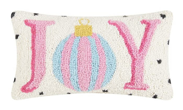 Peking Handicraft Pillow with Spotted Holiday Joy Design, 16-inch Length, Wool and Poly Velvet