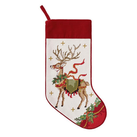 Peking Handicraft Reindeer with Wreath Embroidered Needlepoint Stocking, 18-Inch, Multicolor