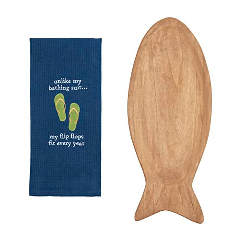 Mud Pie Paulownia Fish Board and Towel Set, Blue, 16" x 25"