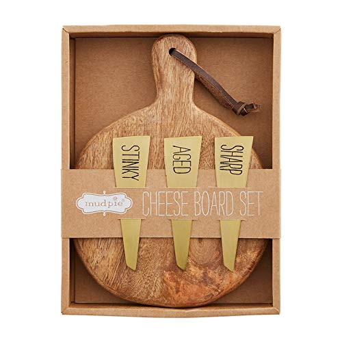 Mud Pie Bistro Boxed Cheese Set, board 8" x 6" | marker 4", Brown
