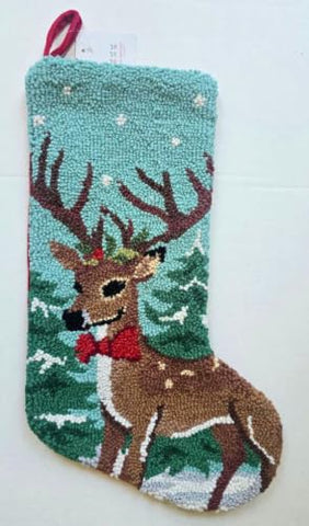 Bow Tie Christmas Holiday Reindeer Hook Wool Christmas Stocking