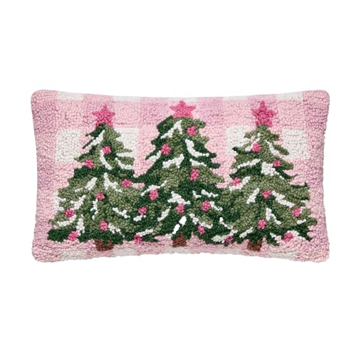 Peking Handicraft Christmas Tree Hook Pillow, 1 Piece, 16 Inches, Pink Green Multi