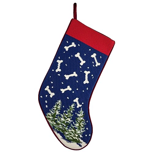 Peking Handicraft Bones Embroidered Christmas Stocking, 18-inch Length, Poly Cotton Velvet, Holiday Seasonal Decoration