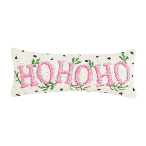 Peking Handicraft Pillow with Spotted HDY Ho Ho Ho Design, 20-inch Length, Wool and Poly Velvet