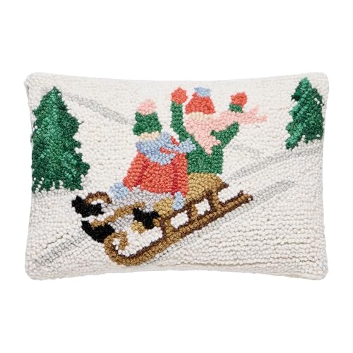 Peking Handicraft Sledding Kids Hook Pillow, 1 Piece, 12 x 12 Inches, Multicolor