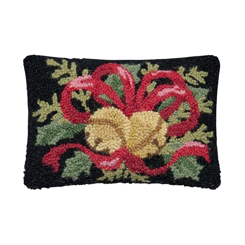 Peking Handicraft Holiday Bells Hook Pillow, 1 Piece, 12 Inches, Black Multi