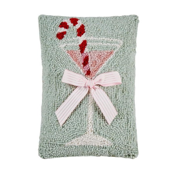 Peking Handicraft Gingham Bow Martini Glass Hook Pillow, 12-Inch, Multicolor