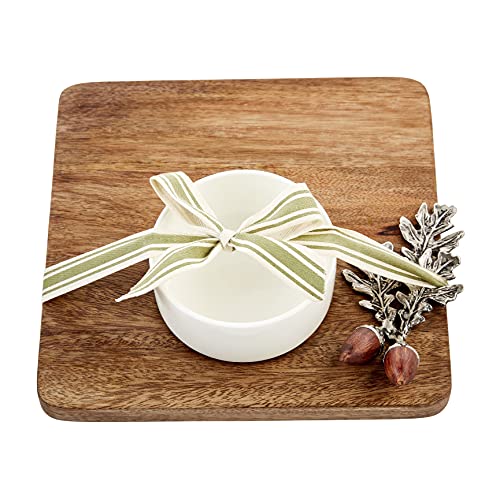 Mud Pie Wooden Acorn Board Set, board 8 1/2" x 8 1/2" | cup 2" x 3" dia