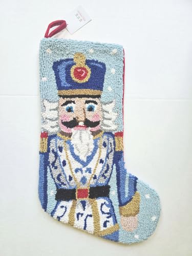 Chinoiserie Red Blue Nutcracker Soldier Hook Wool Christmas Stocking