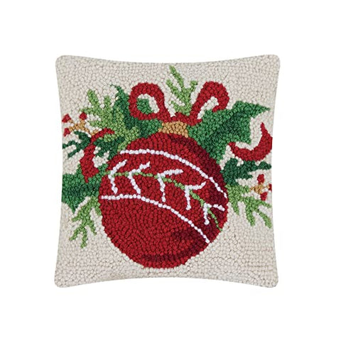 Peking Handicraft Christmas Ornament Polyfill Hook Throw Pillow, 10-inch Square, Wool and Poly Velvet, Holiday Seasonal Decoration