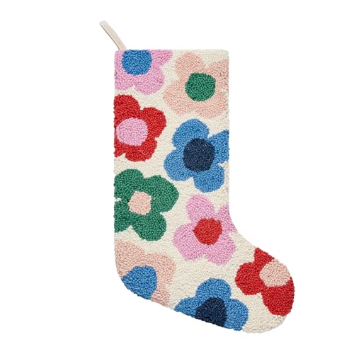 Peking Handicraft Floral Hook Christmas Stocking, 1 Piece, 20 Inches, Ivory Multi