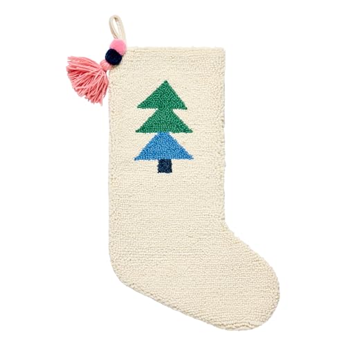 Peking Handicraft Modern Tree Hook Christmas Stocking, 1 Piece, 20 Inches, Ivory Multi