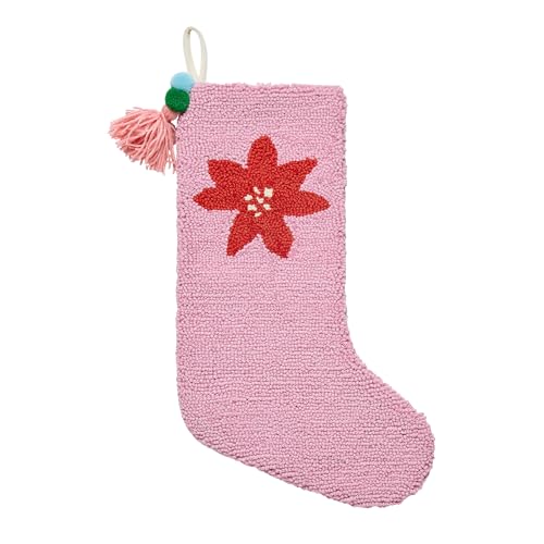Peking Handicraft Poinsettia Hook Christmas Stocking, 1 Piece, 20 Inches, Pink Red