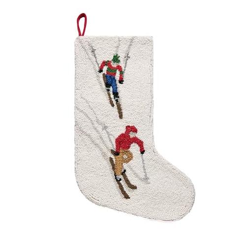 Peking Handicraft Skiers Hook Christmas Stocking, Christmas Stocking, 1 Piece, 20 Inches, Ivory Multi