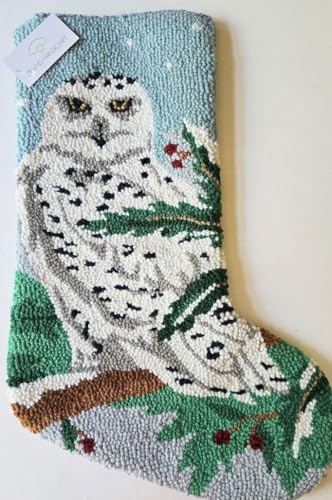 Peking Handicraft Snowy Owl Forest Hooked Christmas Stocking- Wool 21"