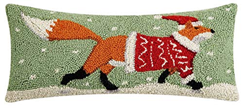 Peking Handicraft Christmas Winter Trotting Fox - 8" x 20" Hooked Wool Pillow