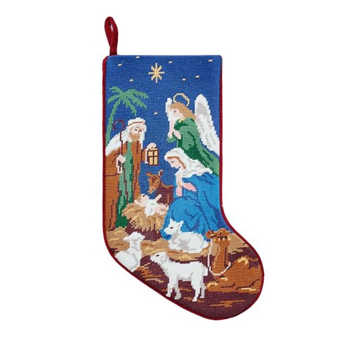 Peking Handicraft Nativity Embroidered Needlepoint Christmas Stocking, 1 Set, 18 Inches, Multicolor