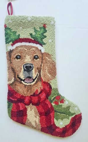 Peking Handicraft Golden Retriever Santa Dog Hook Wool Christmas Stocking