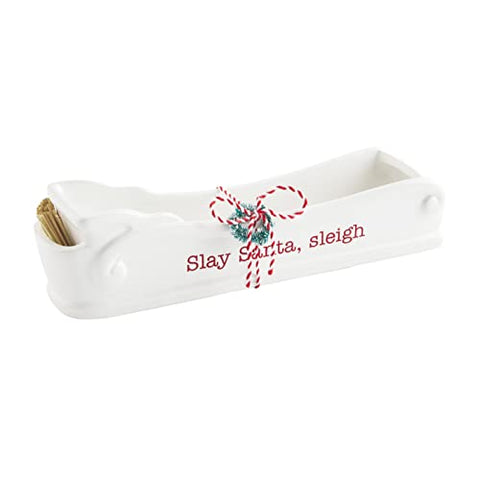 Mud Pie Santa's Sleigh Cracker Dish with Toothpick Holder Server, White