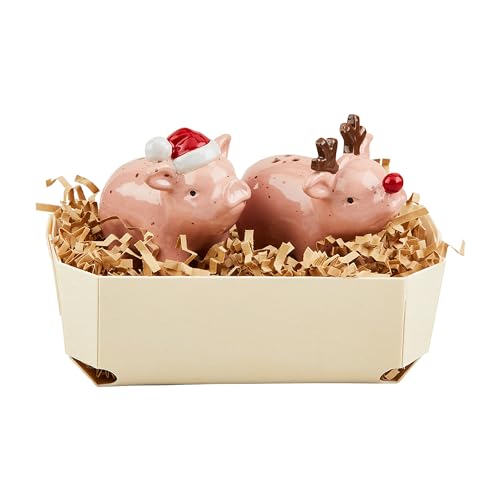 Mud Pie Pig Farm Animal Xmas Shaker Salt & Pepper, 2 1/2" x 2 1/2", PINK