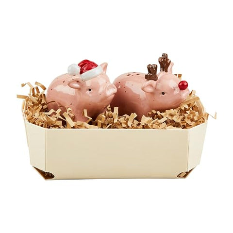 Mud Pie Pig Farm Animal Xmas Shaker Salt & Pepper, 2 1/2" x 2 1/2", PINK
