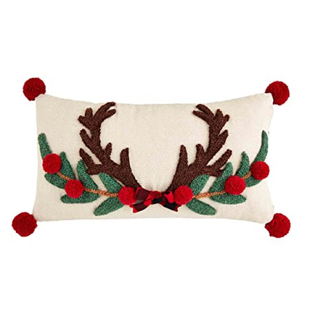 Mud Pie Lodge Hook Check Pillow, 12" x 21", Red