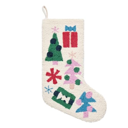 Peking Handicraft Holiday Icons Hook Christmas Stocking, 1 Piece, 20 Inches, Ivory Multi
