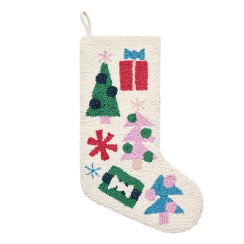 Peking Handicraft Holiday Icons Hook Christmas Stocking, 1 Piece, 20 Inches, Ivory Multi