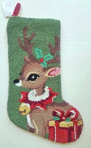 Santa Reindeer Girl with Bell Hook Wool Christmas Stocking