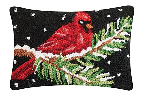 Peking Handicraft Cardinal On Branch Christmas Polyfill Hook Throw Pillow, 12-inch Length, Wool and Poly Velvet, Holiday Seasonal Decoration