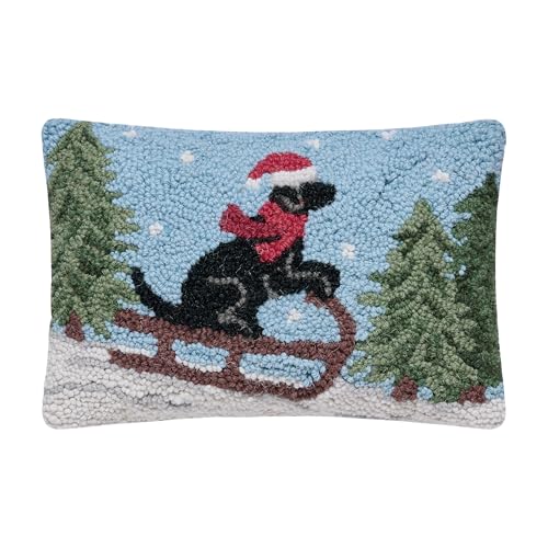 Peking Handicraft Winter Dog Hook Pillow, 1 Piece, 12 Inches, Blue Multi