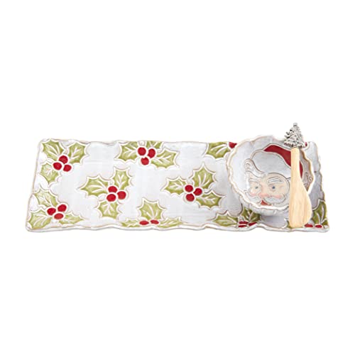 Mud Pie Santa Tidbit Set, tray 4 3/4" x 13", Green